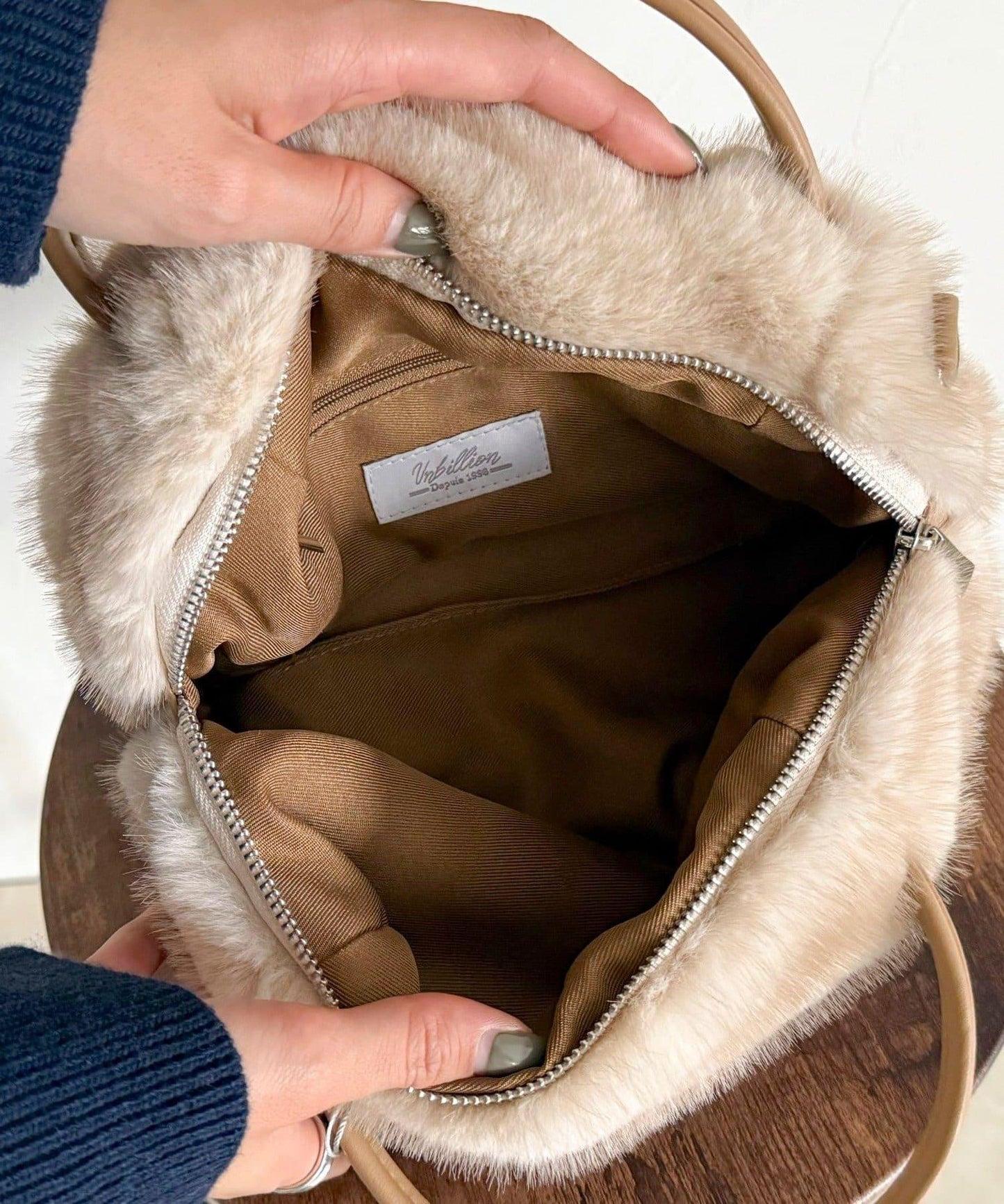 仿貂絨兩用方形托特包