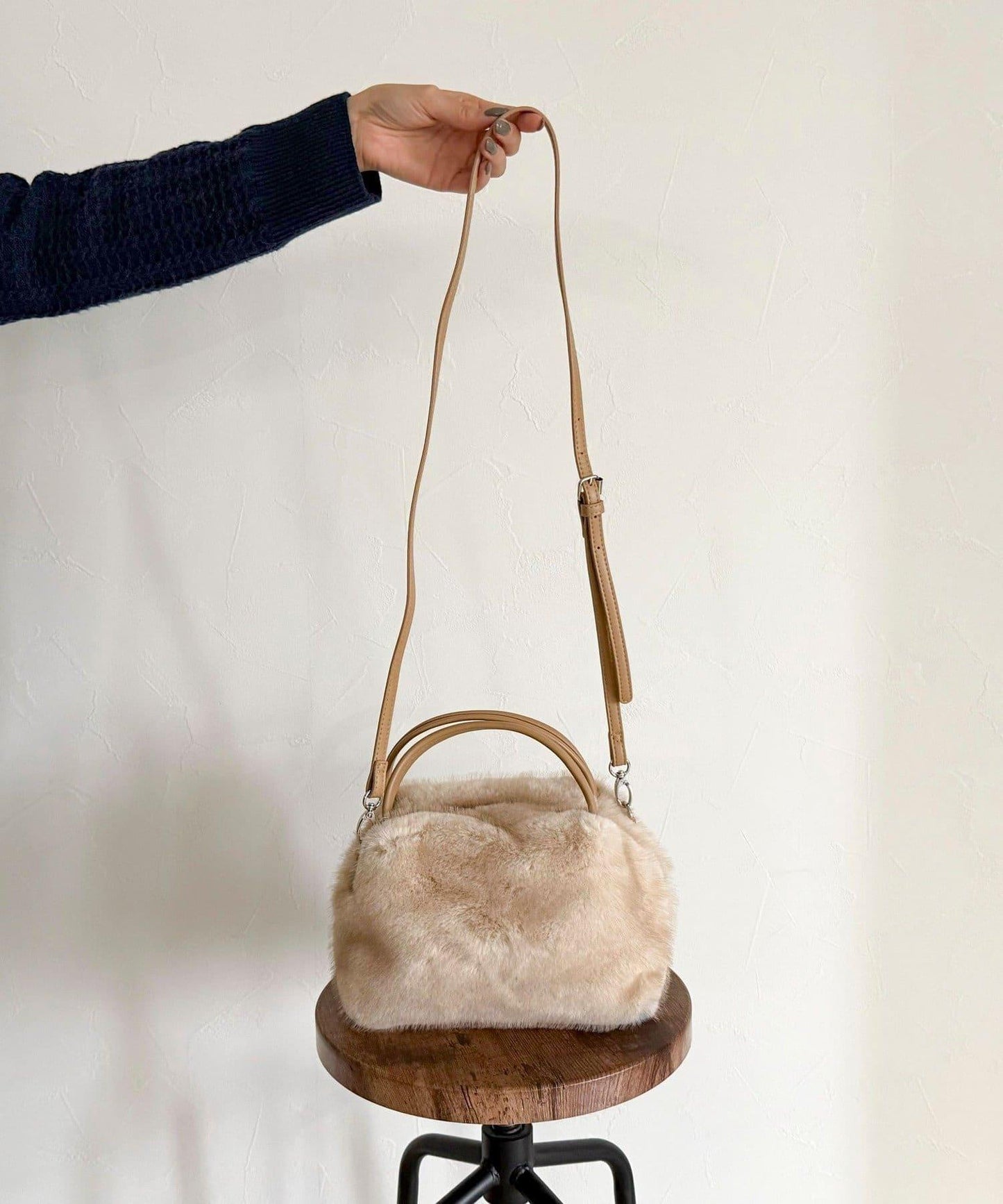 仿貂絨兩用方形托特包