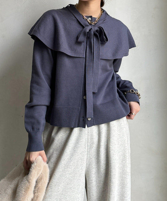 棒領帶披肩開衫