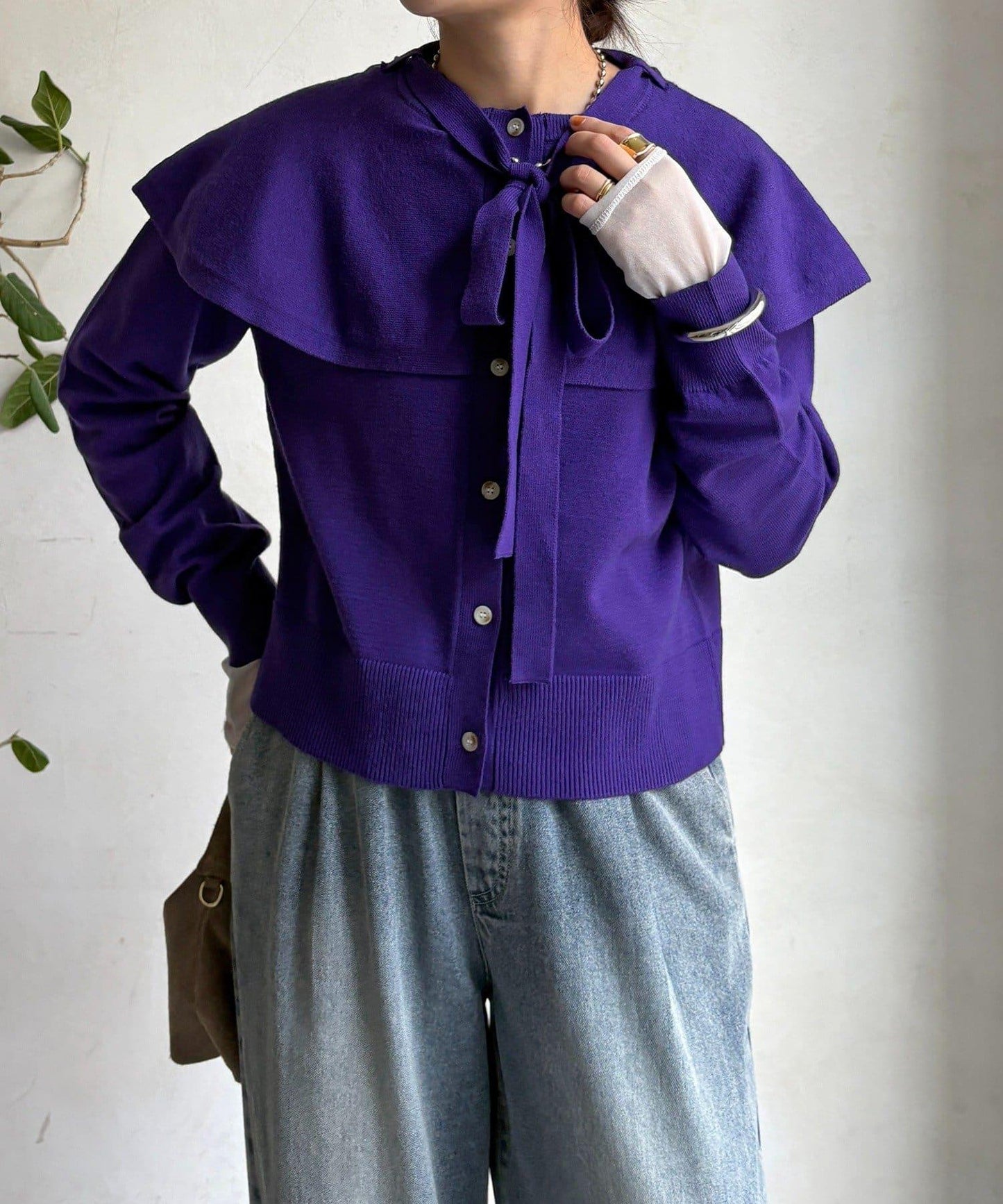 棒領帶披肩開衫