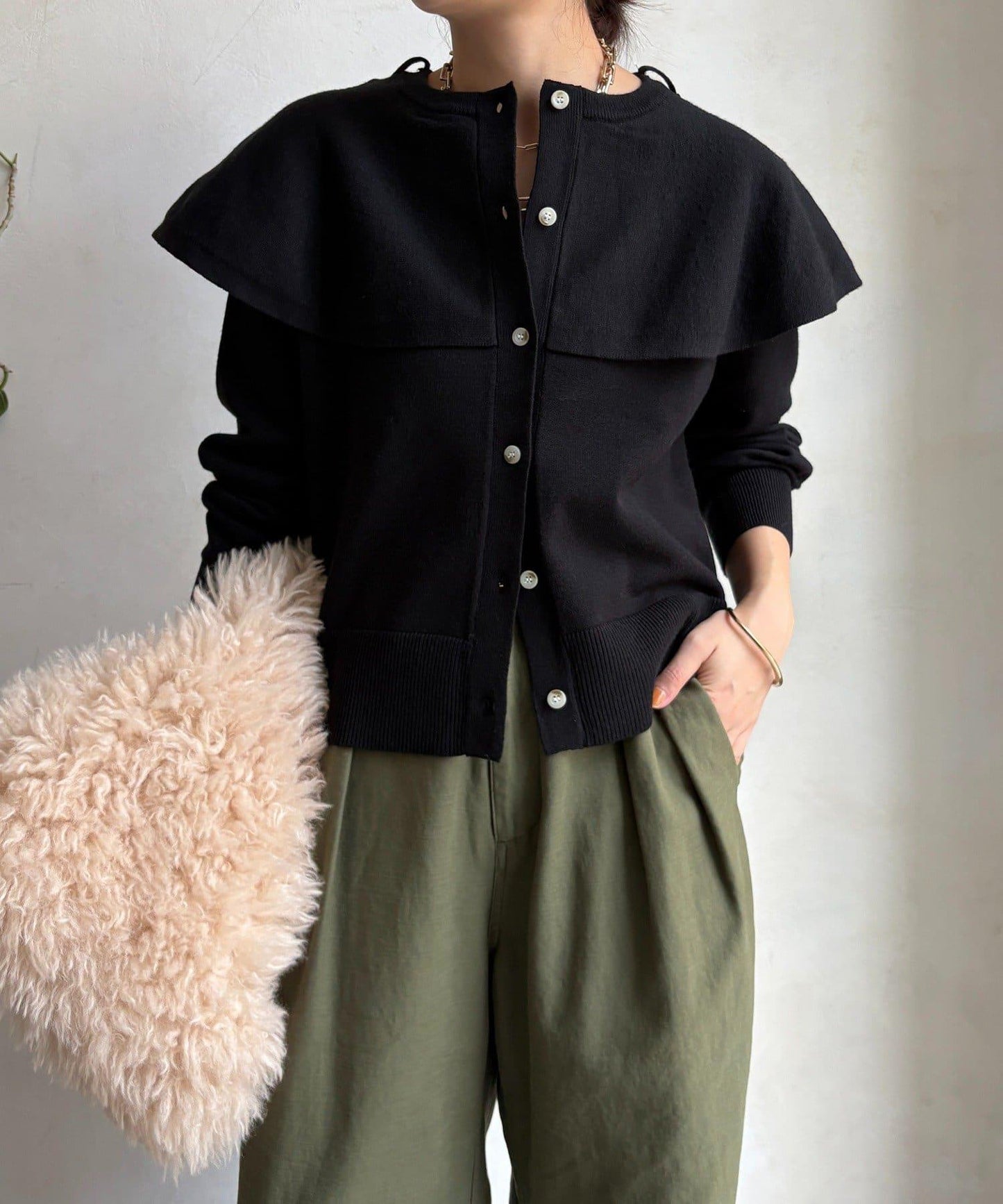 棒領帶披肩開衫