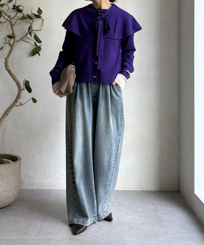 棒領帶披肩開衫