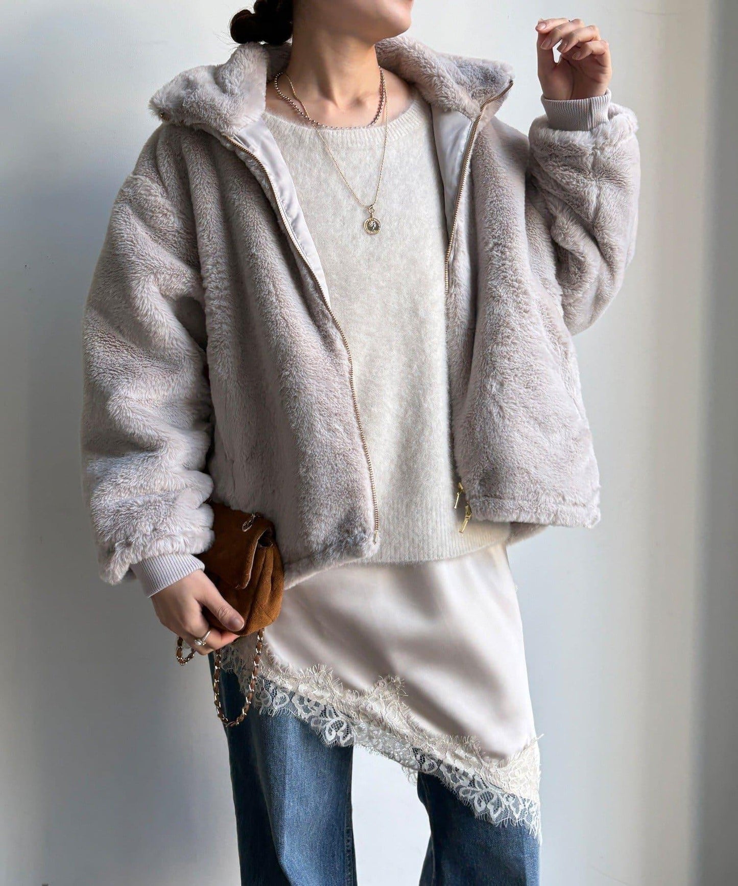 仿貂毛立領毛絨外套