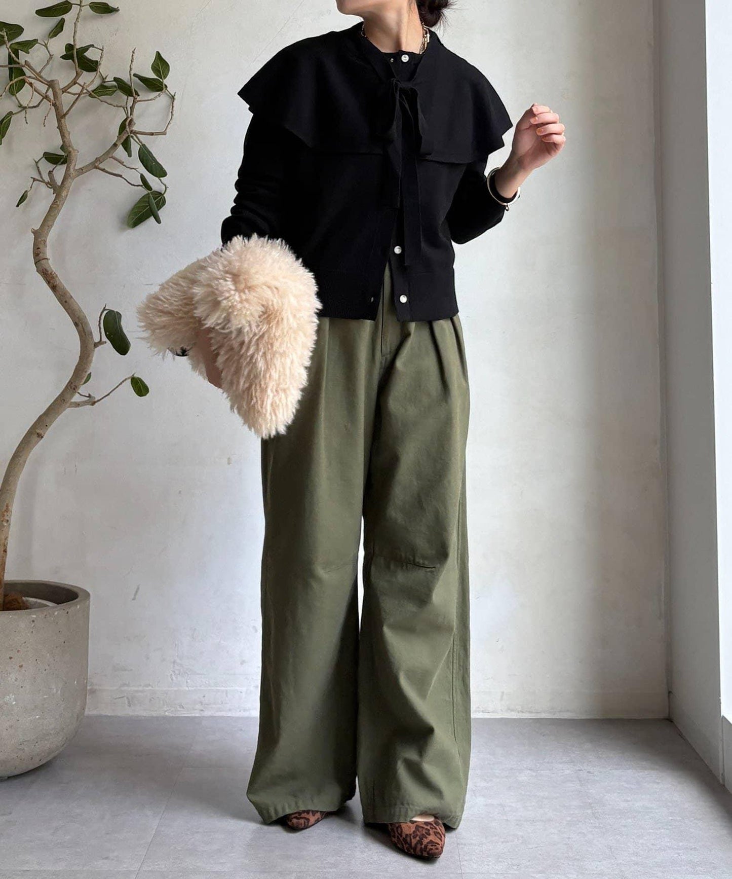 棒領帶披肩開衫