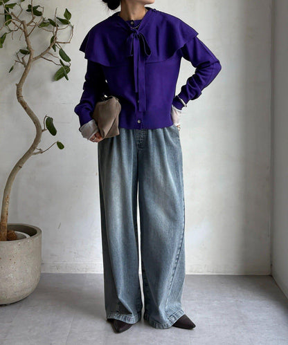 棒領帶披肩開衫