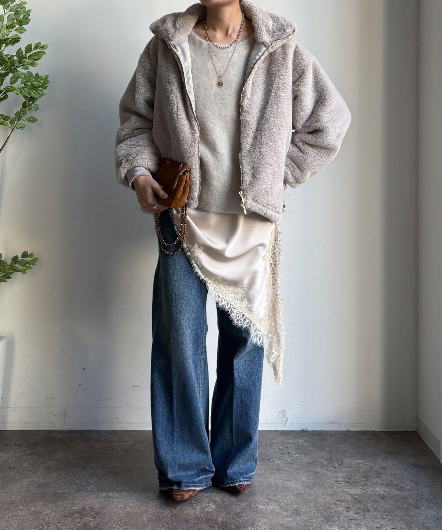 仿貂毛立領毛絨外套