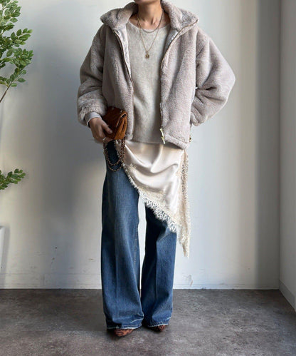 仿貂毛立領毛絨外套