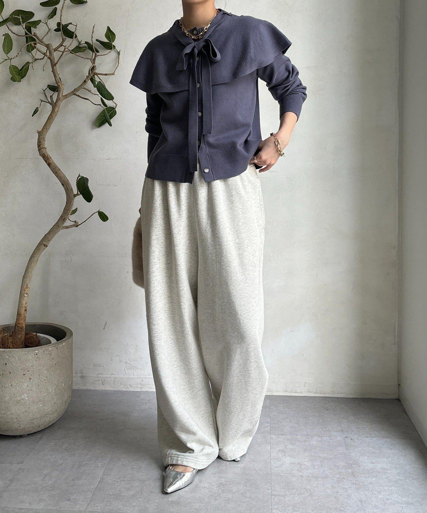 棒領帶披肩開衫