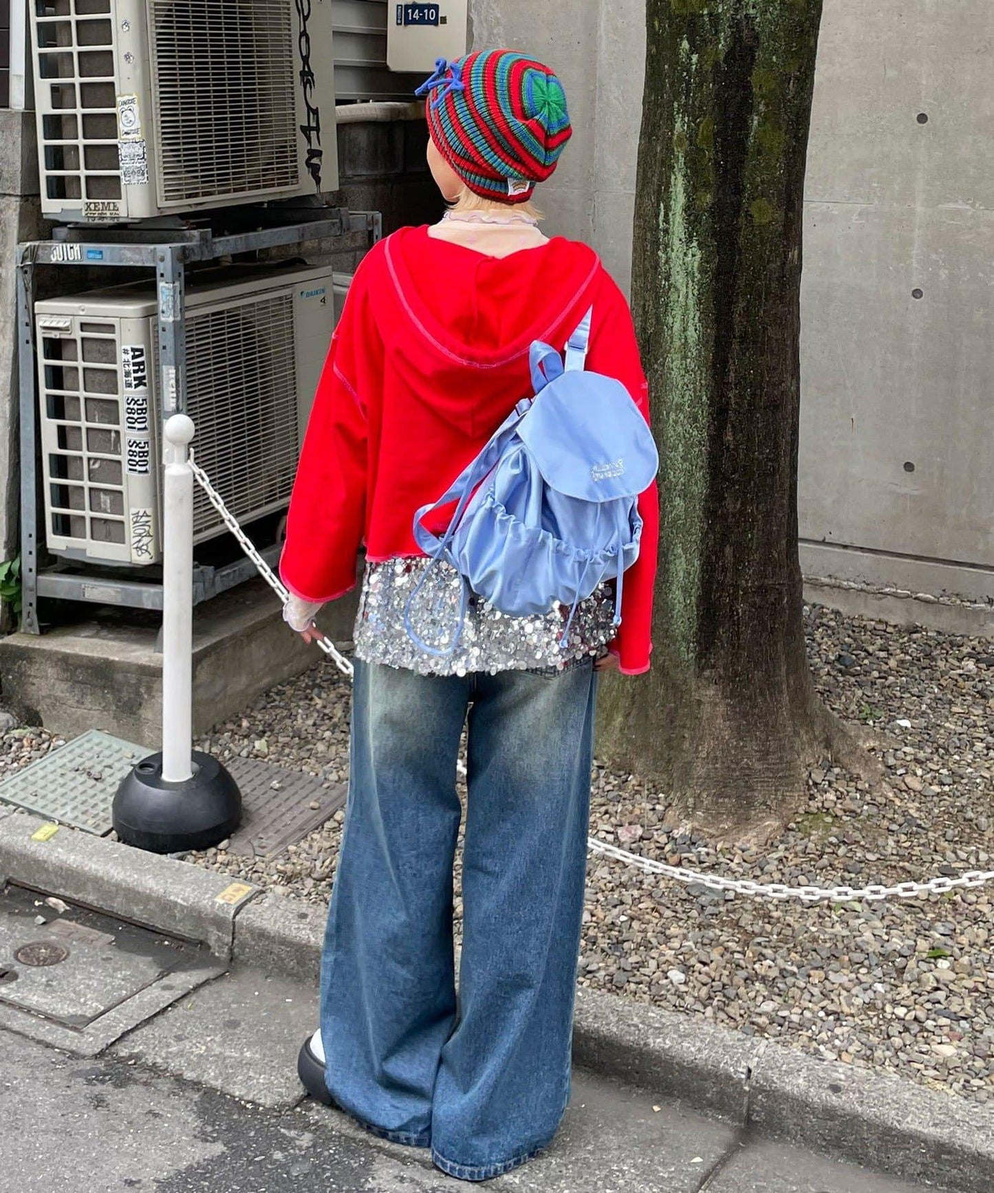 【HELLO.SANFRANCISCO/ハローサンフランシスコ】標誌刺繡緞面雙肩包