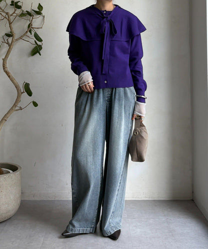 棒領帶披肩開衫