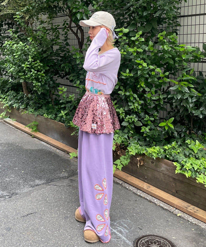 【HELLO.SANFRANCISCO/ハローサンフランシスコ】花卉剪裁寬鬆衛褲