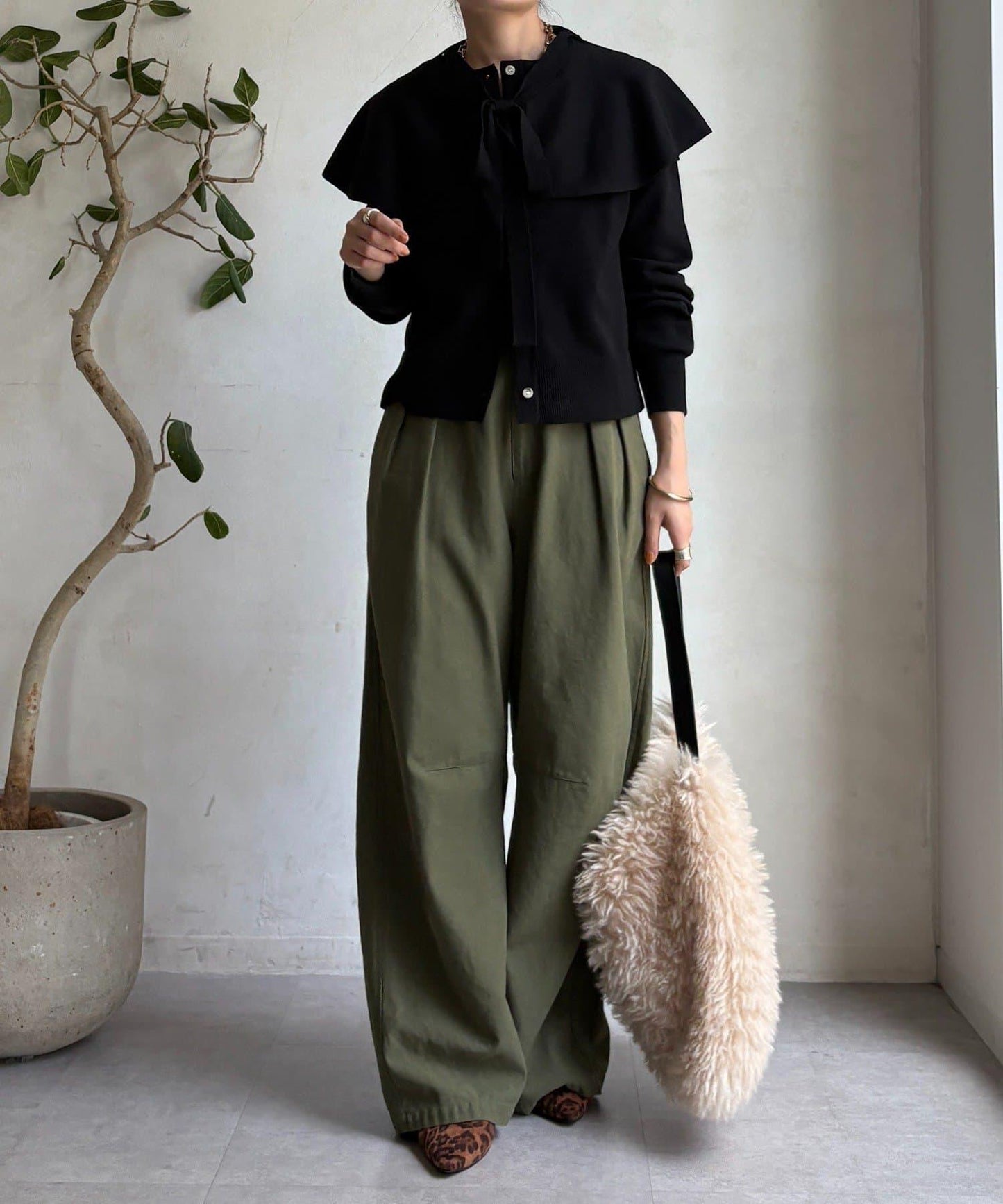 棒領帶披肩開衫