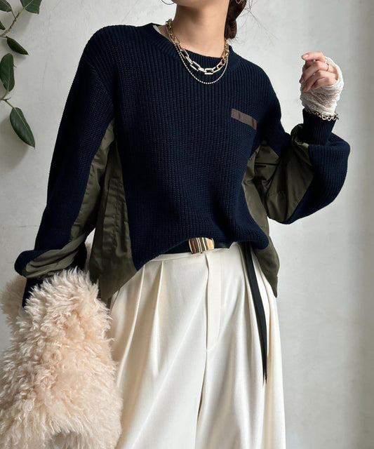 軍風拼接針織衫