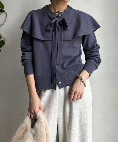 棒領帶披肩開衫