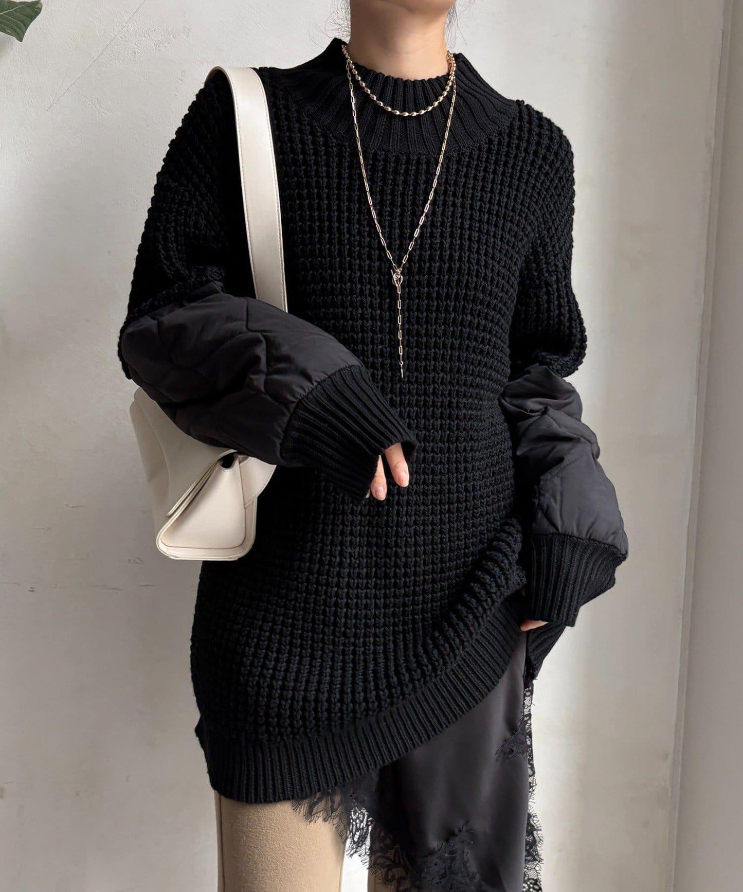 拼接絎縫針織衫