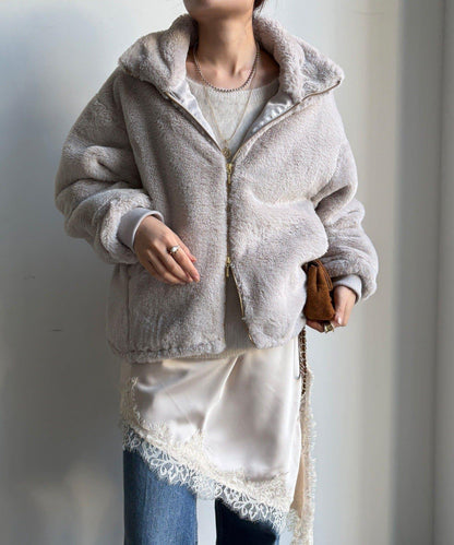 仿貂毛立領毛絨外套