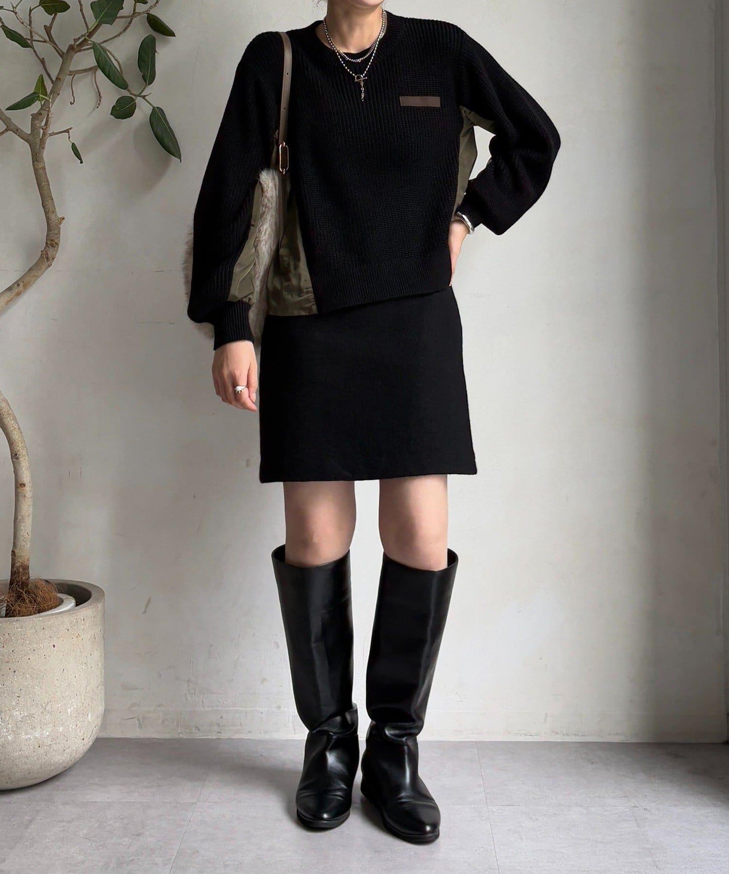 軍風拼接針織衫