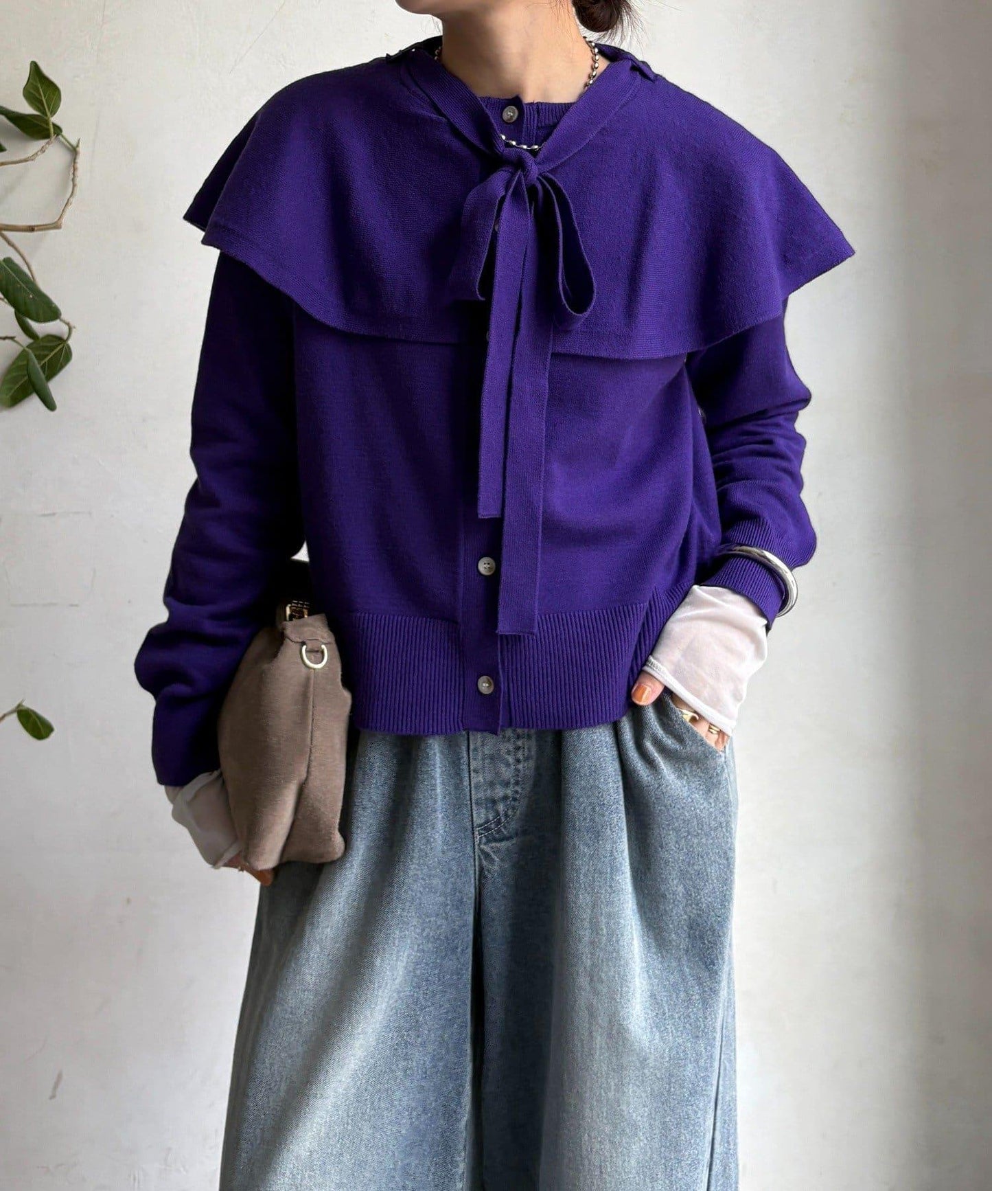 棒領帶披肩開衫