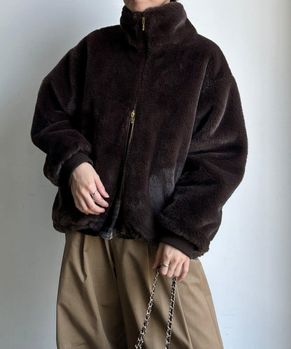 仿貂毛立領毛絨外套