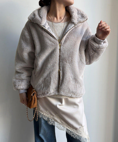 仿貂毛立領毛絨外套