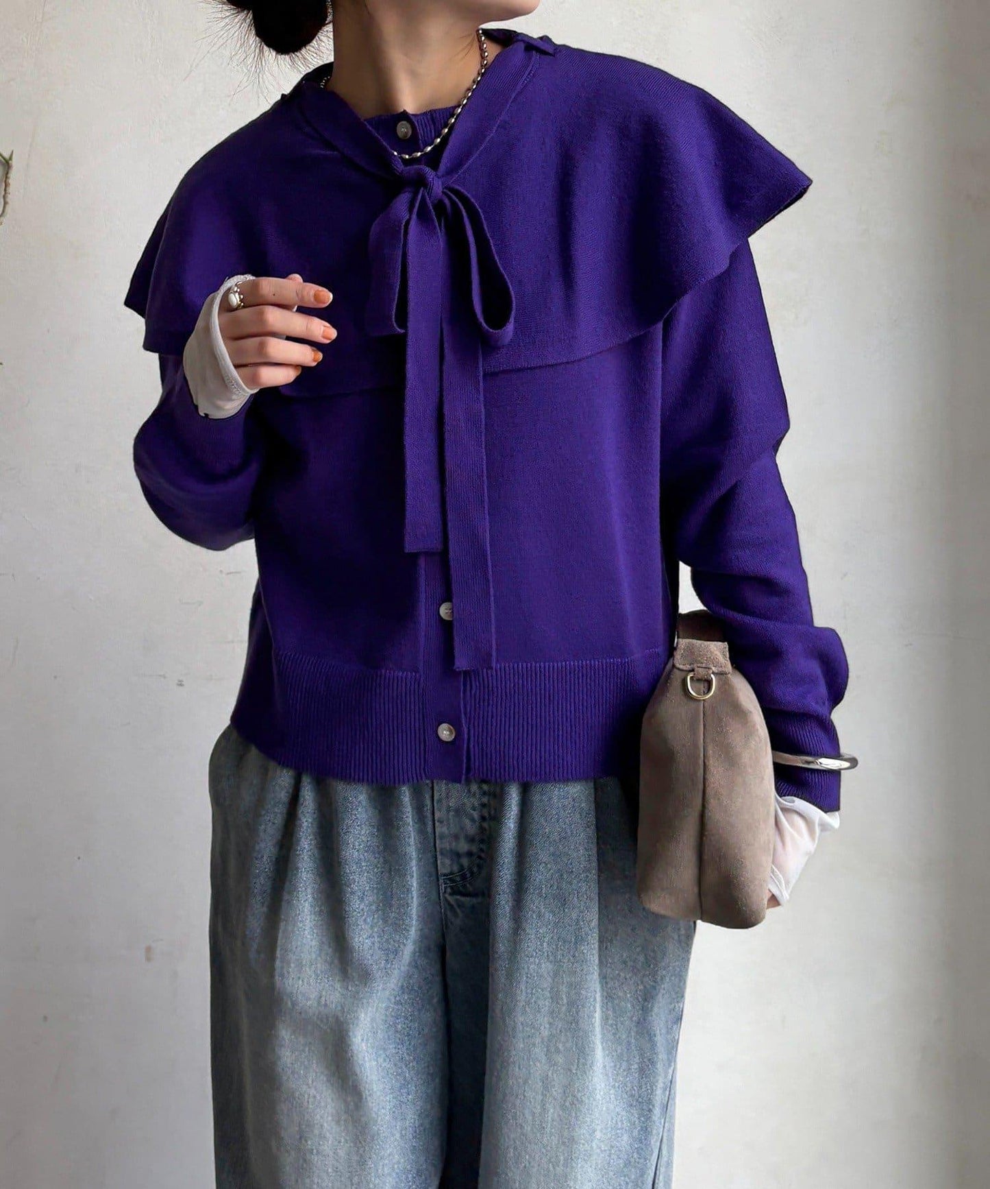 棒領帶披肩開衫