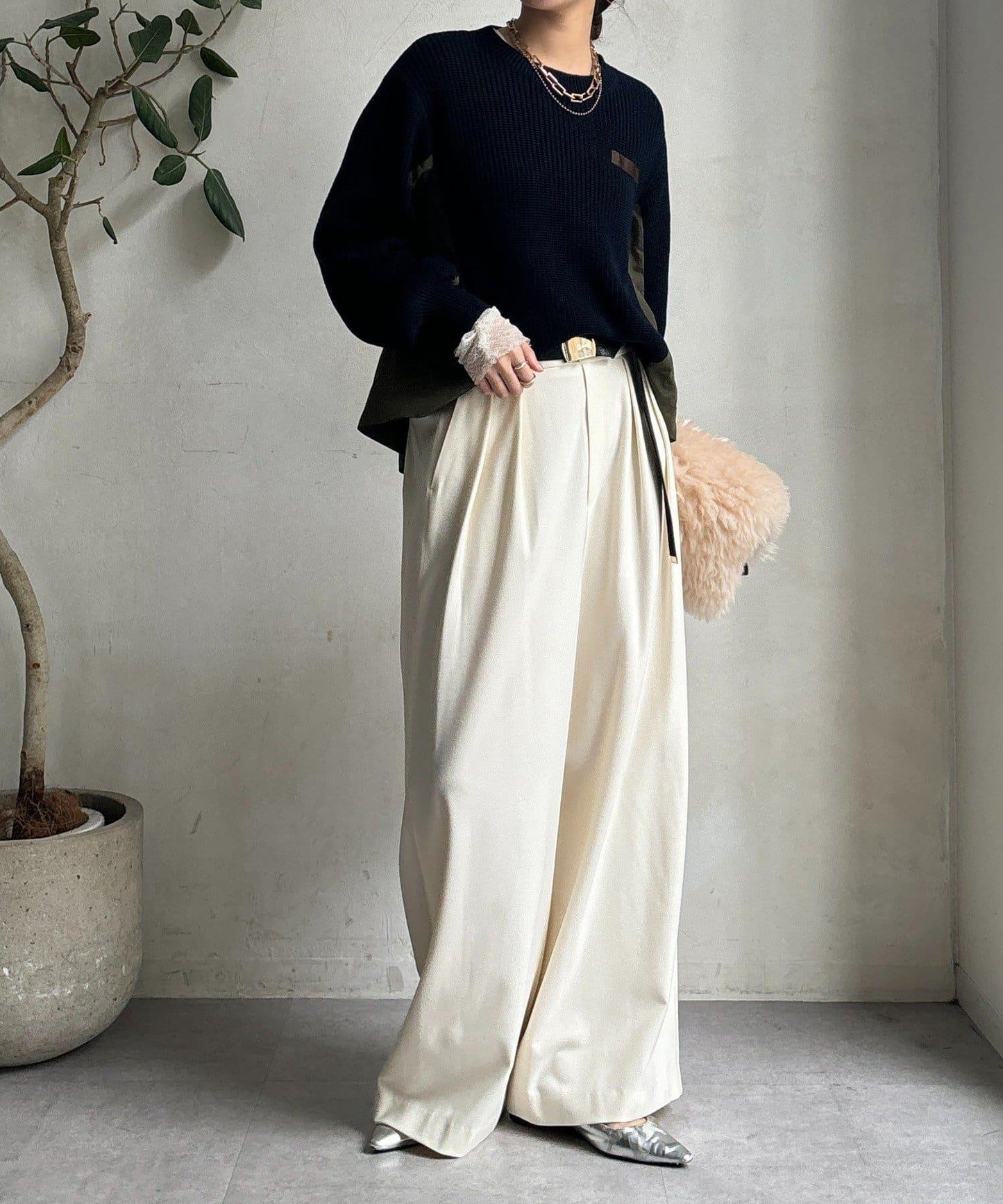 軍風拼接針織衫