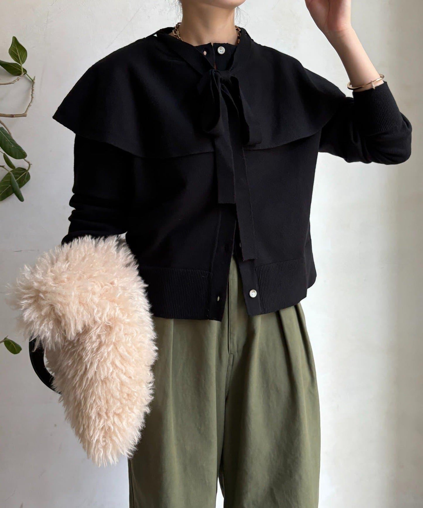 棒領帶披肩開衫