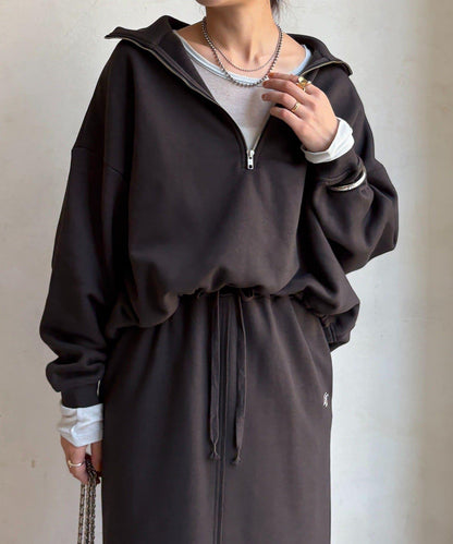 加絨抽繩半拉鍊套頭衫