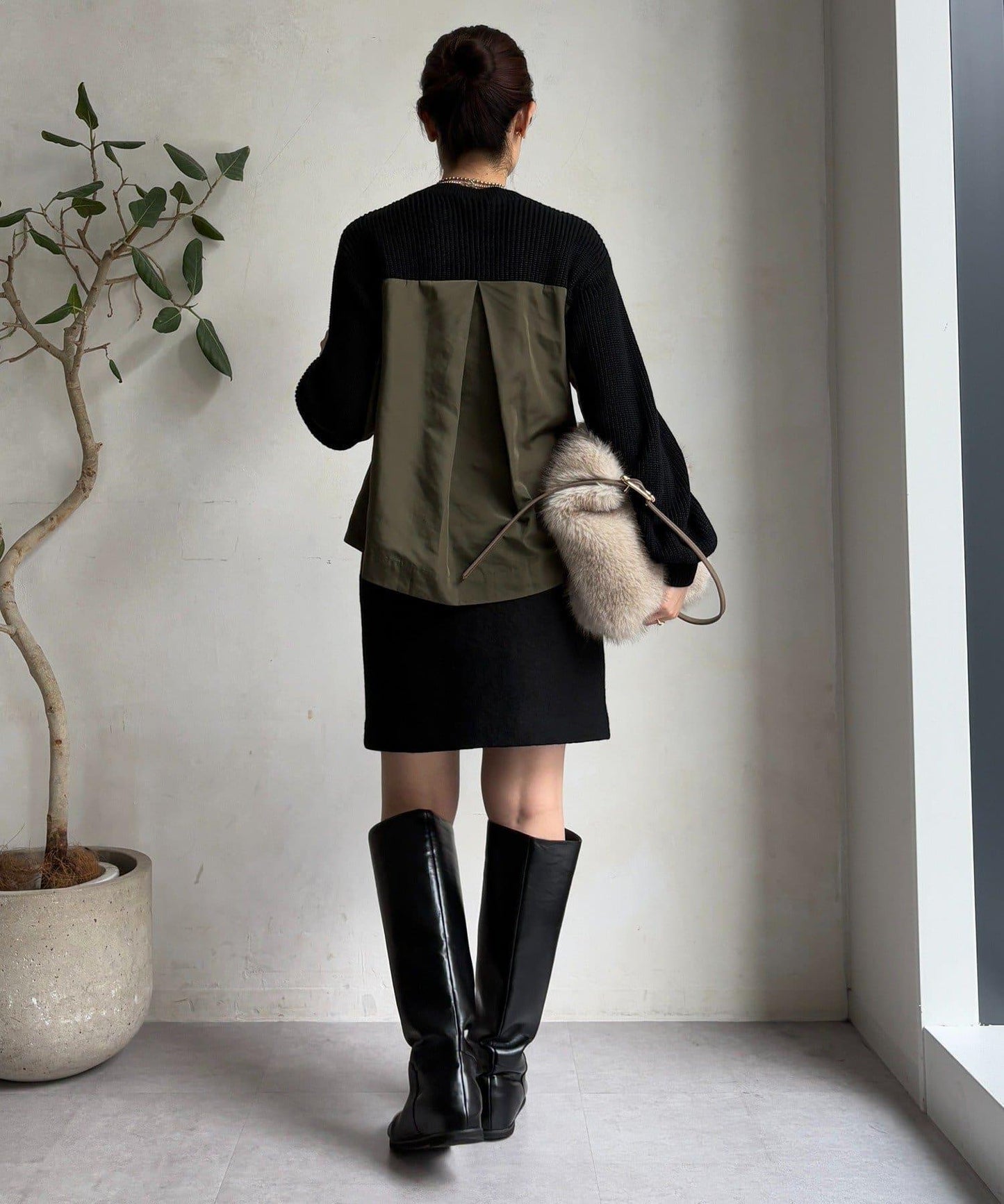 軍風拼接針織衫