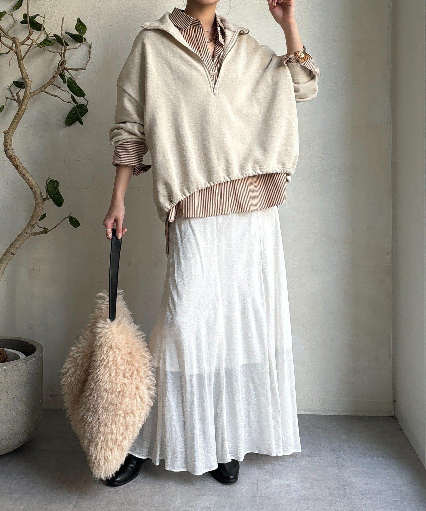 加絨抽繩半拉鍊套頭衫