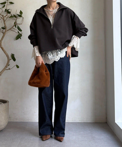 加絨抽繩半拉鍊套頭衫