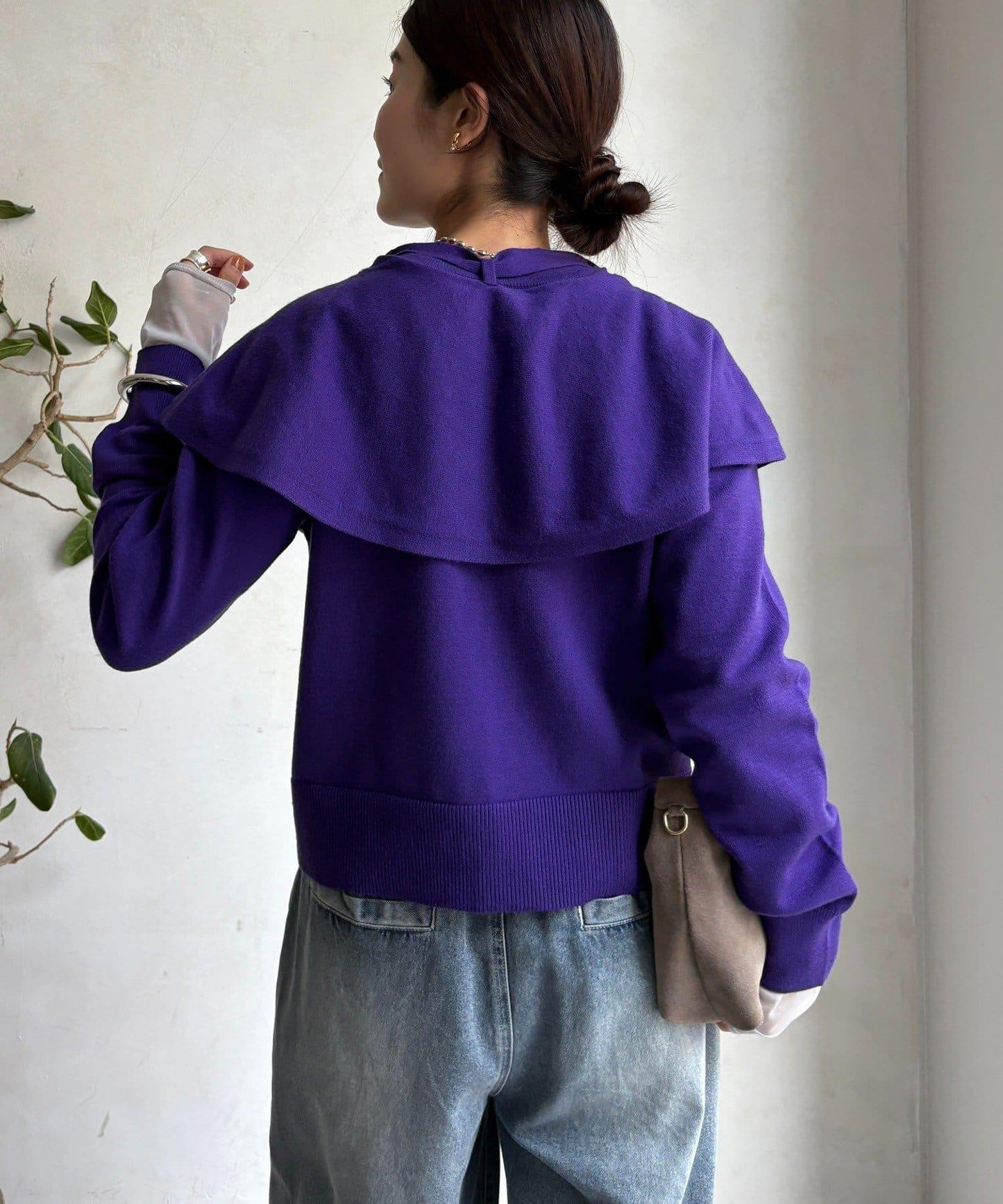 棒領帶披肩開衫