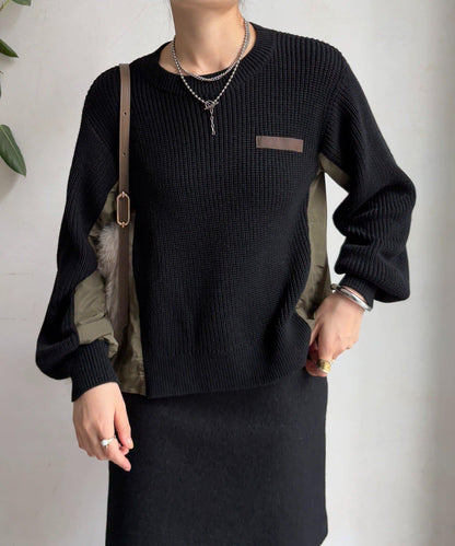 軍風拼接針織衫