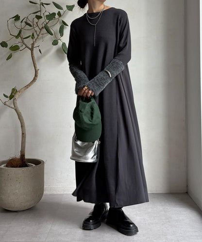 拼接雪紡長袖連衣裙