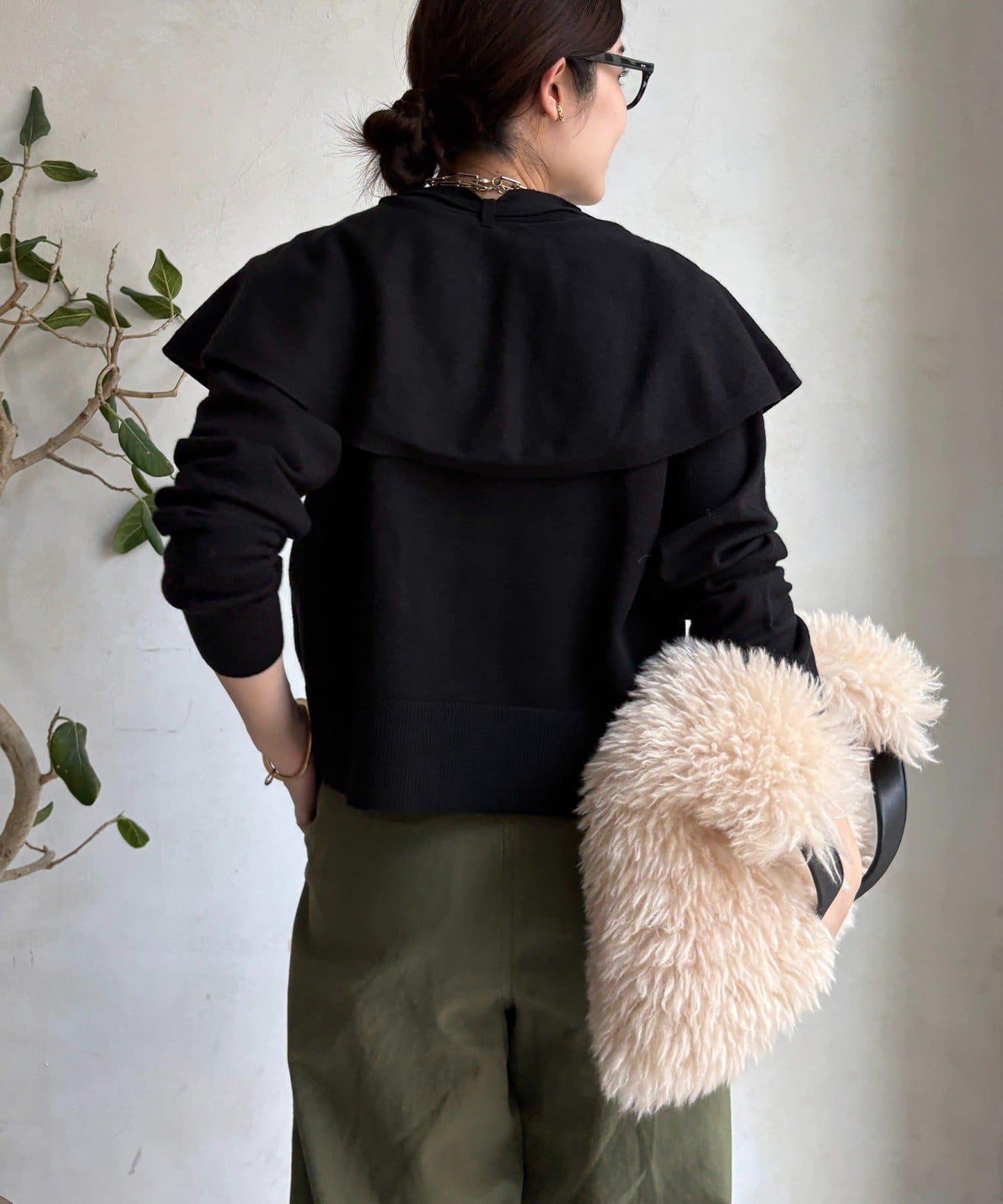 棒領帶披肩開衫