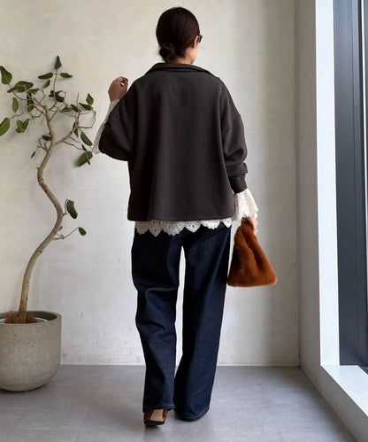 加絨抽繩半拉鍊套頭衫