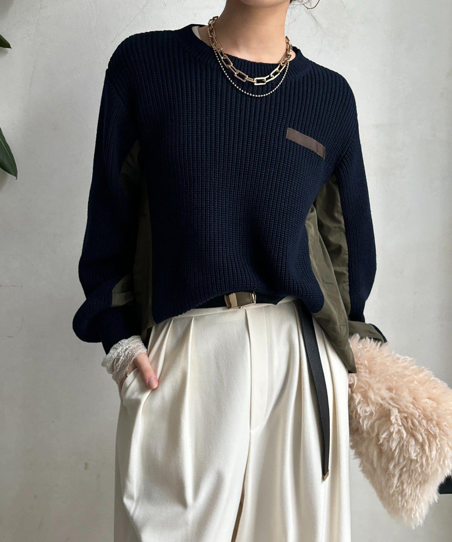 軍風拼接針織衫