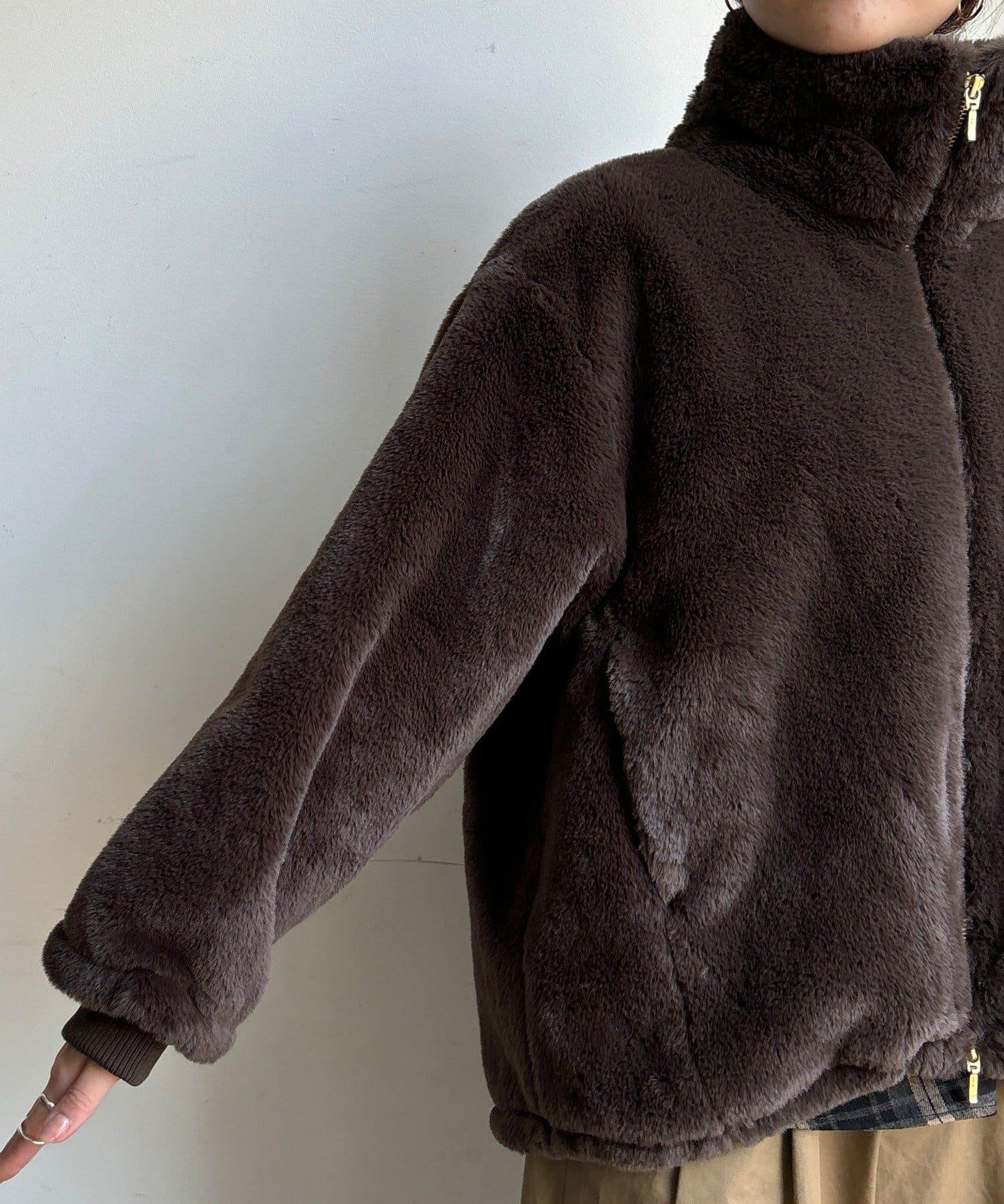 仿貂毛立領毛絨外套