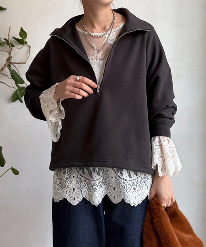 加絨抽繩半拉鍊套頭衫