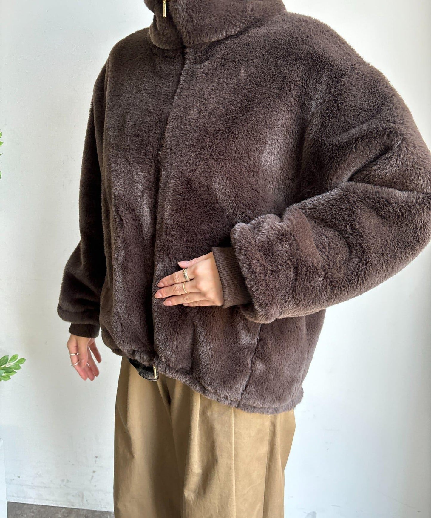 仿貂毛立領毛絨外套