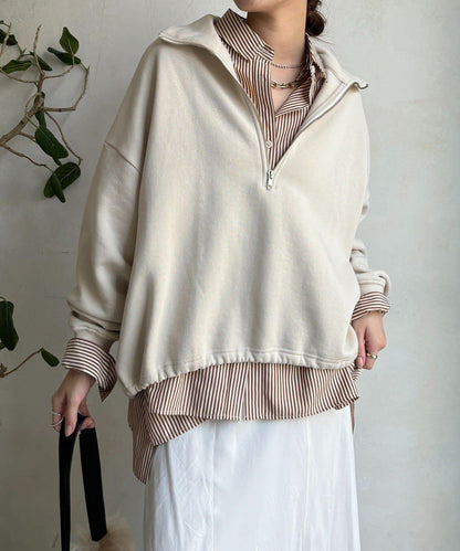 加絨抽繩半拉鍊套頭衫