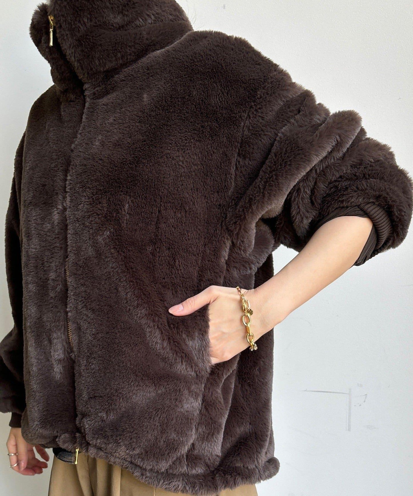 仿貂毛立領毛絨外套