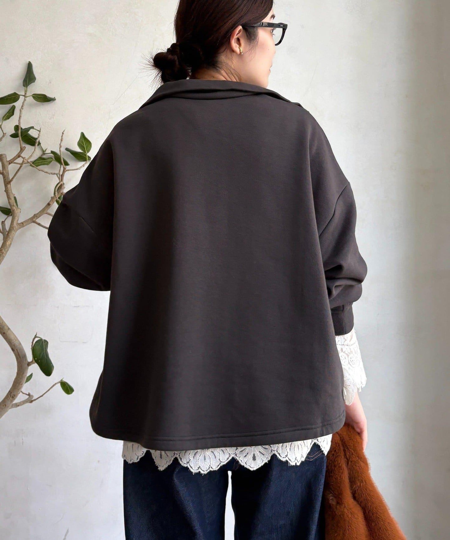 加絨抽繩半拉鍊套頭衫