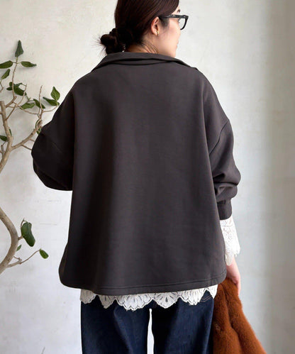 加絨抽繩半拉鍊套頭衫