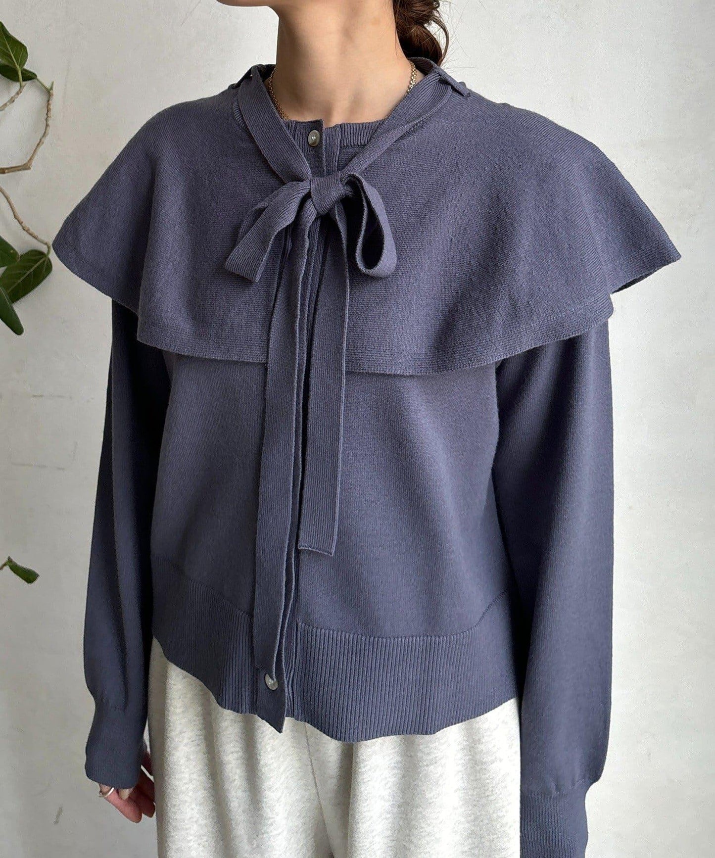 棒領帶披肩開衫