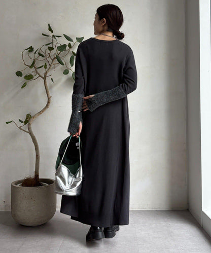 拼接雪紡長袖連衣裙