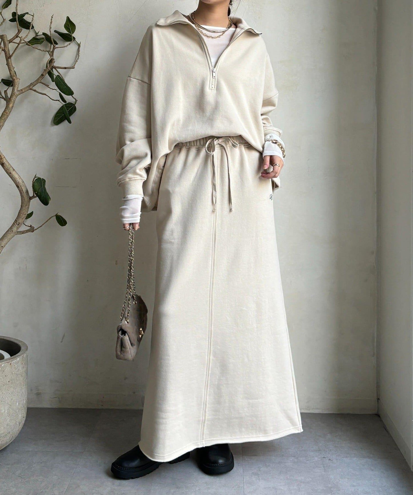 加絨抽繩半拉鍊套頭衫