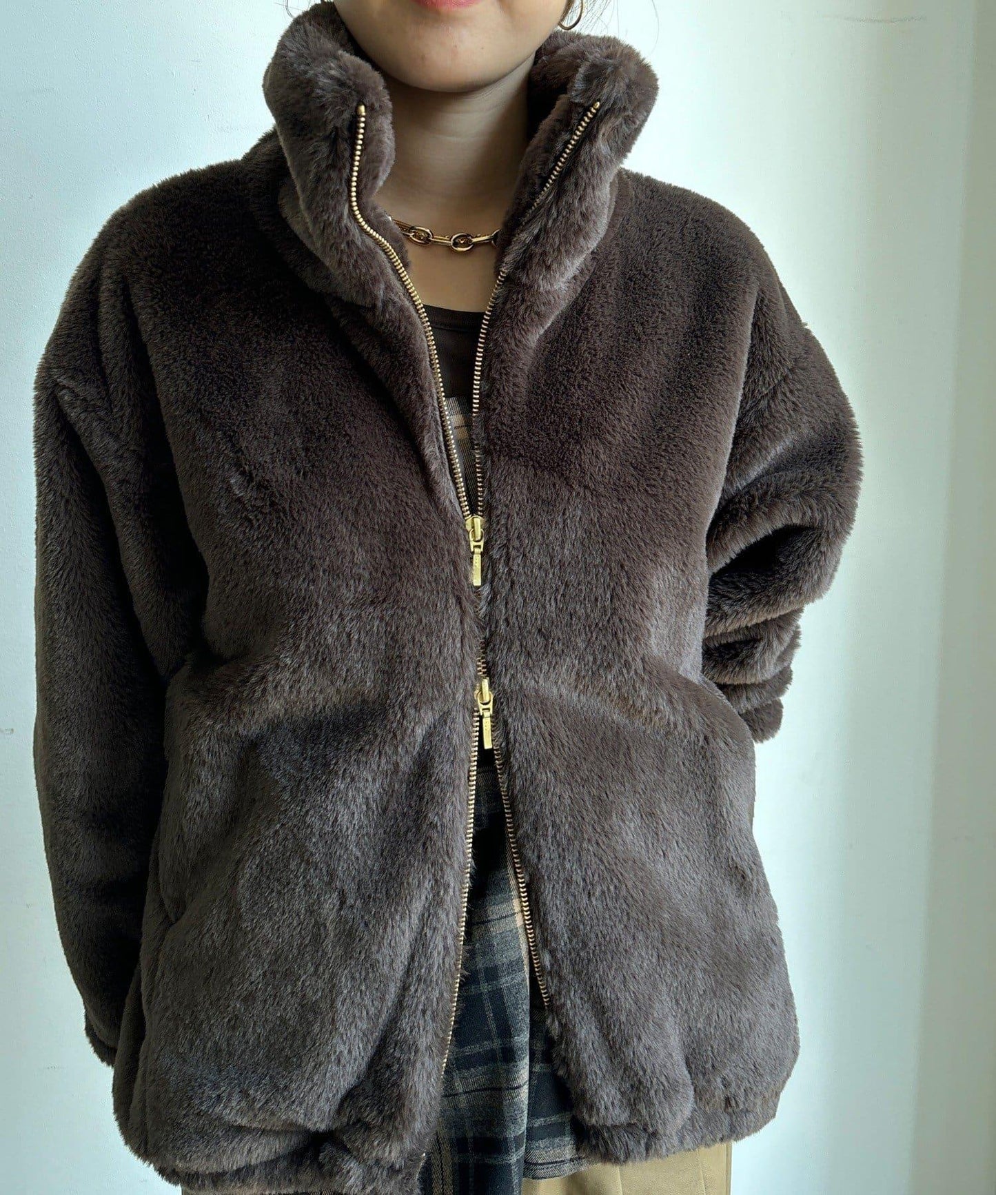 仿貂毛立領毛絨外套