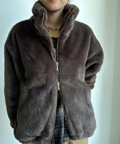 仿貂毛立領毛絨外套