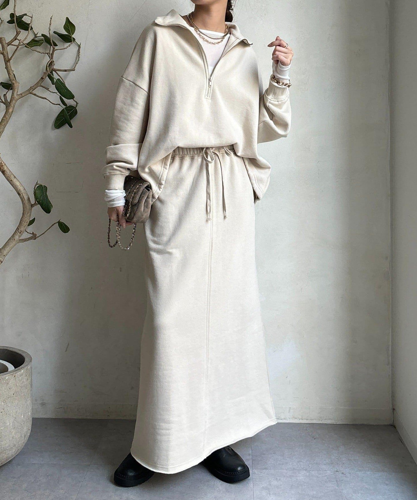 加絨抽繩半拉鍊套頭衫